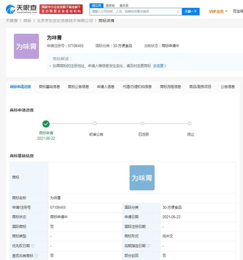 京東關(guān)聯(lián)公司申請“為味胃”商標，強化食品領(lǐng)域知識產(chǎn)權(quán)布局